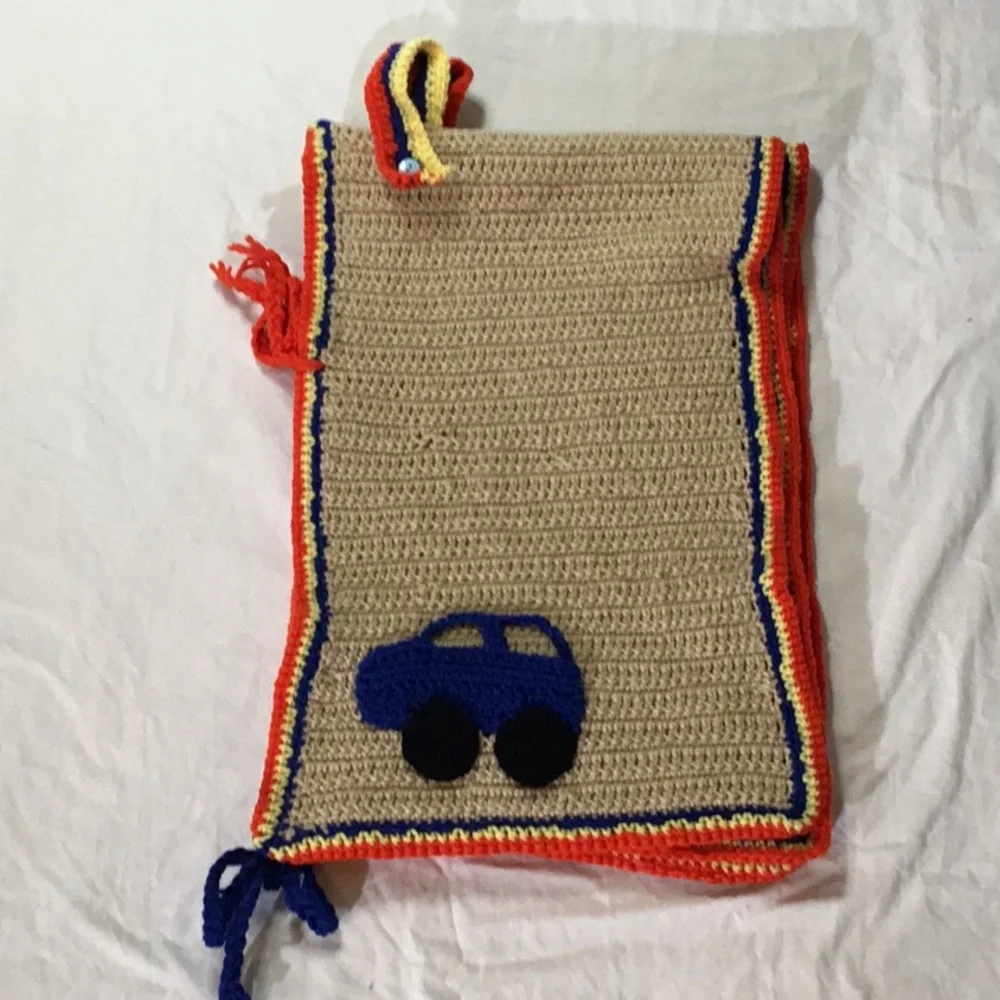 Handmade Kids Crochet Car Vest - Red and Blue